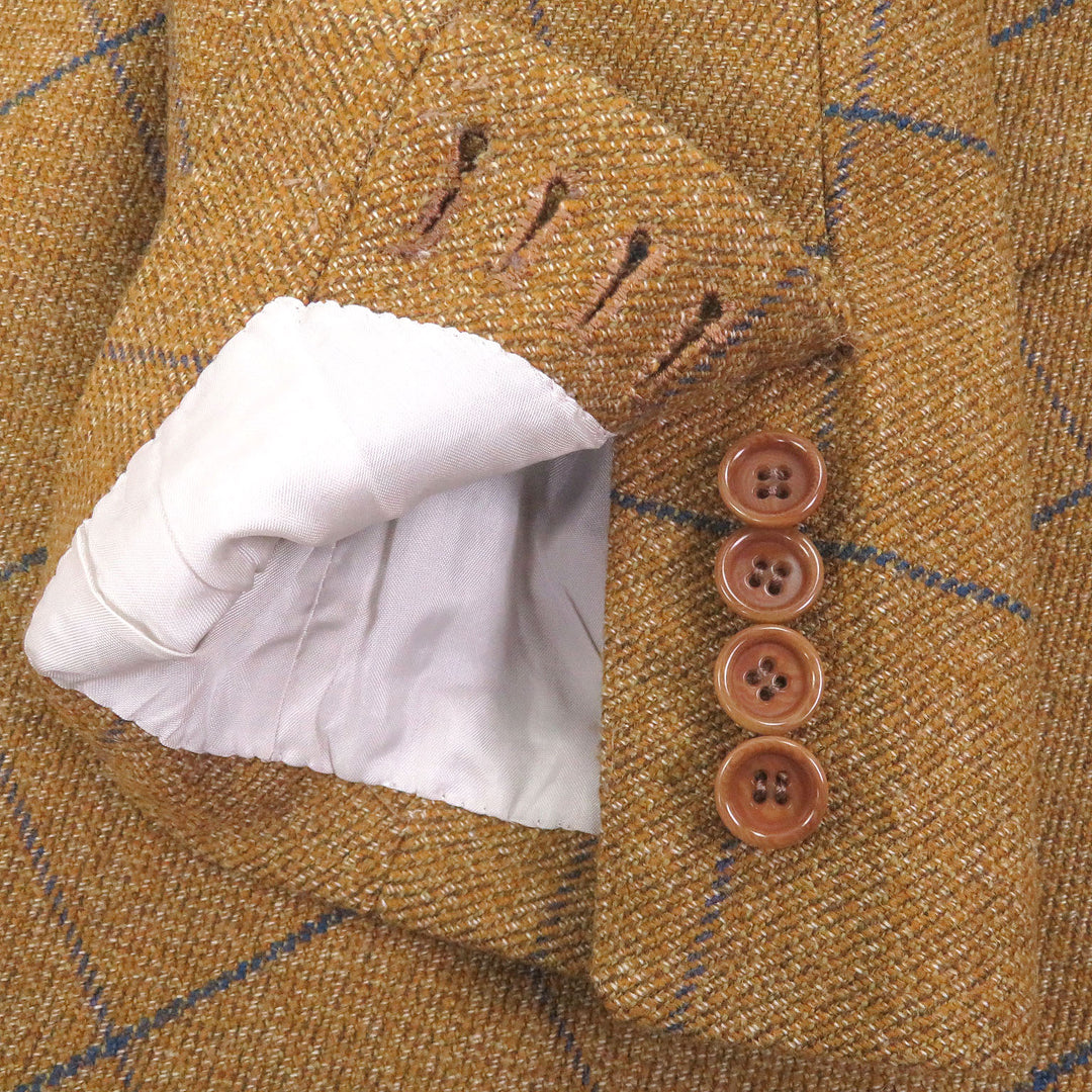 Excellent Tindaro De Luca tailored jacket Windowpane Peaked Lapel Bespoke Brown
