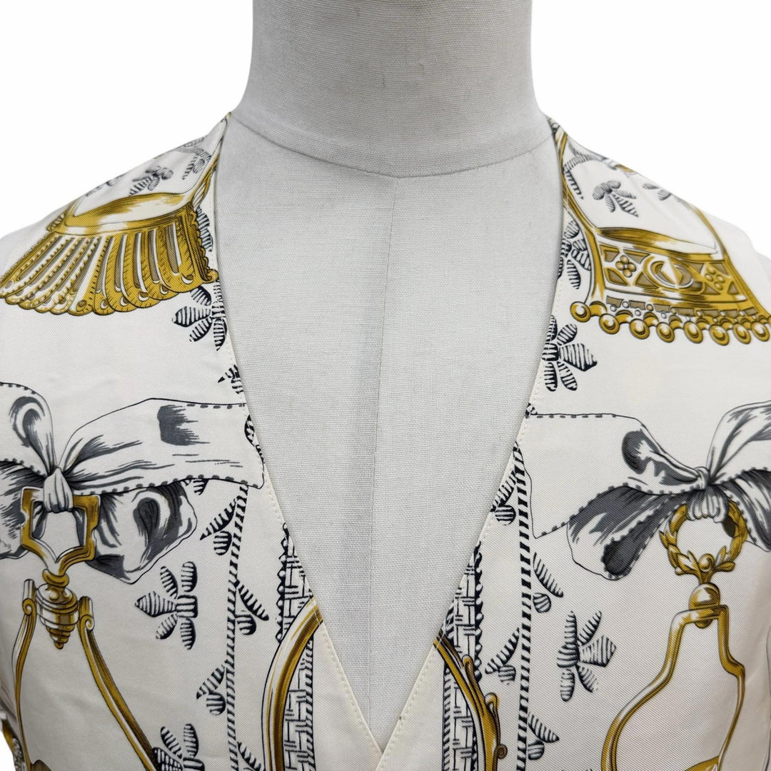 Excellent HERMES Best All-over print gilet white silk mens 52