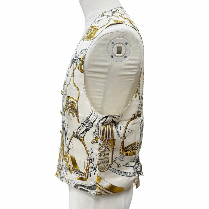 Excellent HERMES Best All-over print gilet white silk mens 52