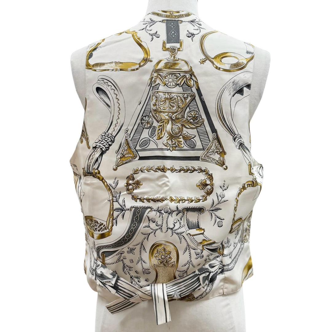 Excellent HERMES Best All-over print gilet white silk mens 52