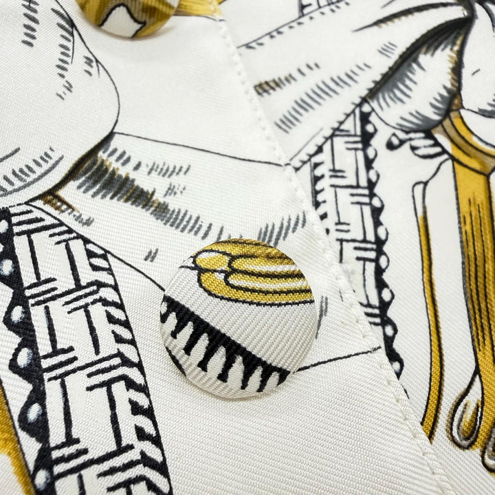 Excellent HERMES Best All-over print gilet white silk mens 52