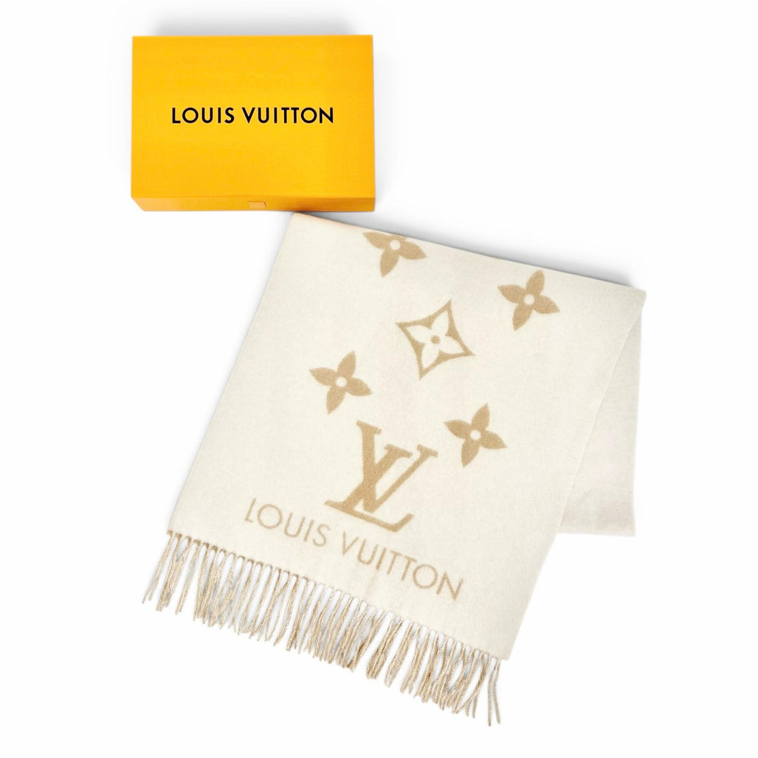 Excellent LOUIS VUITTON muffler reykjavik Monogram Giant Pattern cashmere M78123
