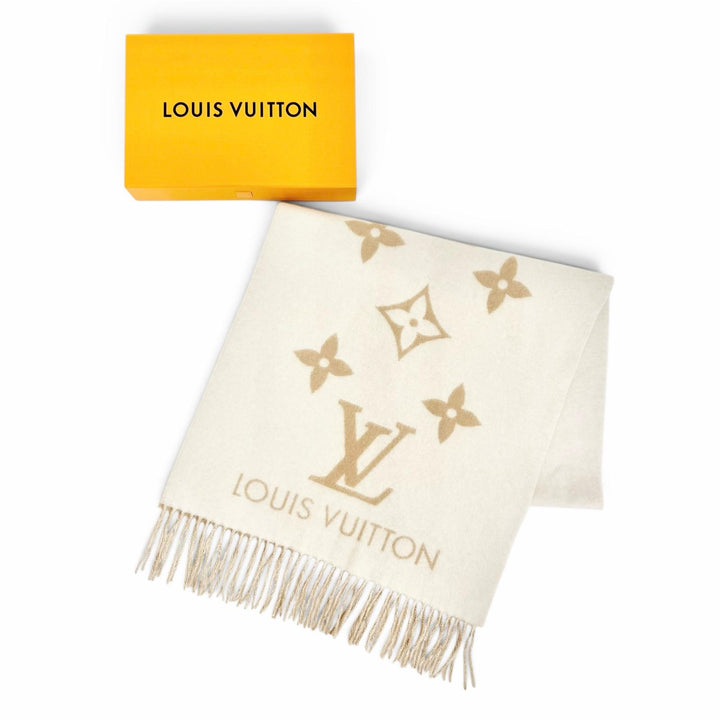 Excellent LOUIS VUITTON muffler reykjavik Monogram Giant Pattern cashmere M78123