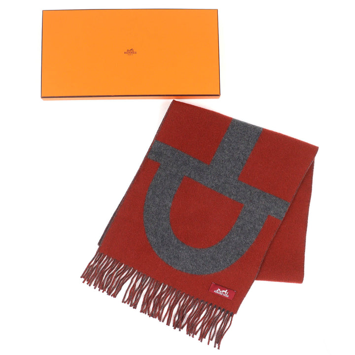 Excellent HERMES Scarf Grand Mall fringe Brown cashmere mens