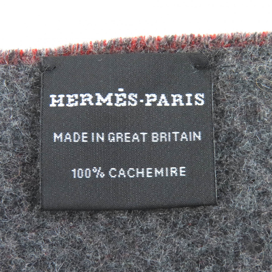 Excellent HERMES Scarf Grand Mall fringe Brown cashmere mens