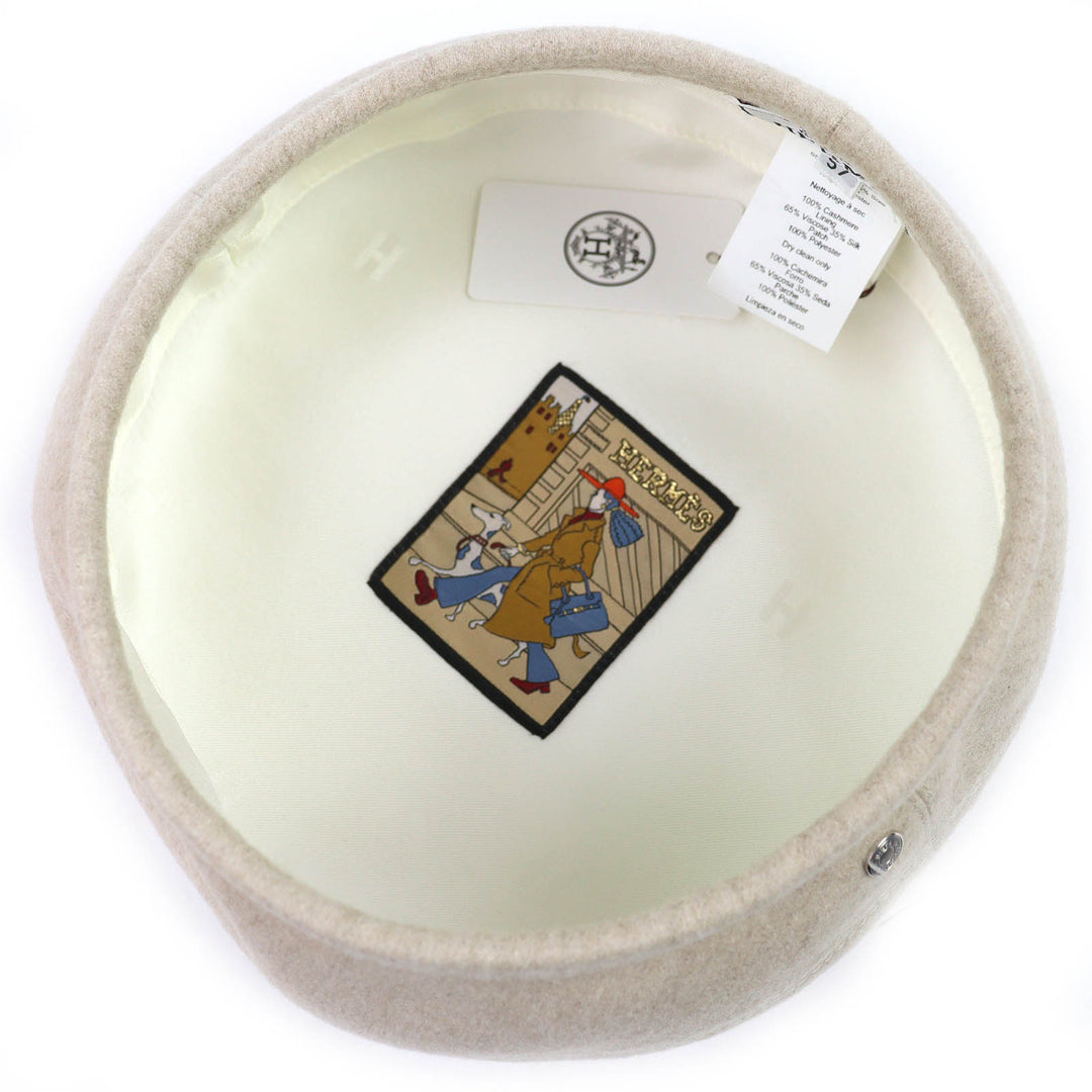 Pristine HERMES beret Saint Honoré Serie button beige cashmere Women 57