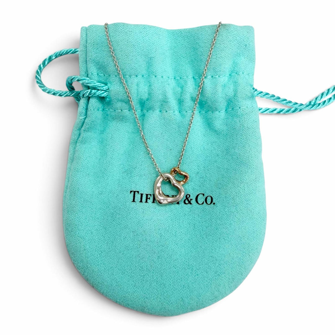 Great TIFFANY&Co. Double Open Heart Necklace Extra Mini Silver AG925 Women