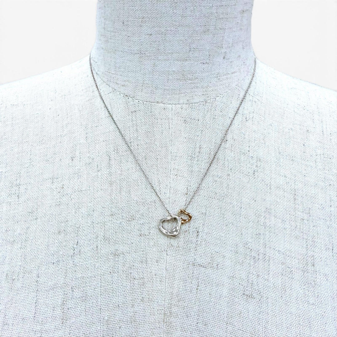 Great TIFFANY&Co. Double Open Heart Necklace Extra Mini Silver AG925 Women