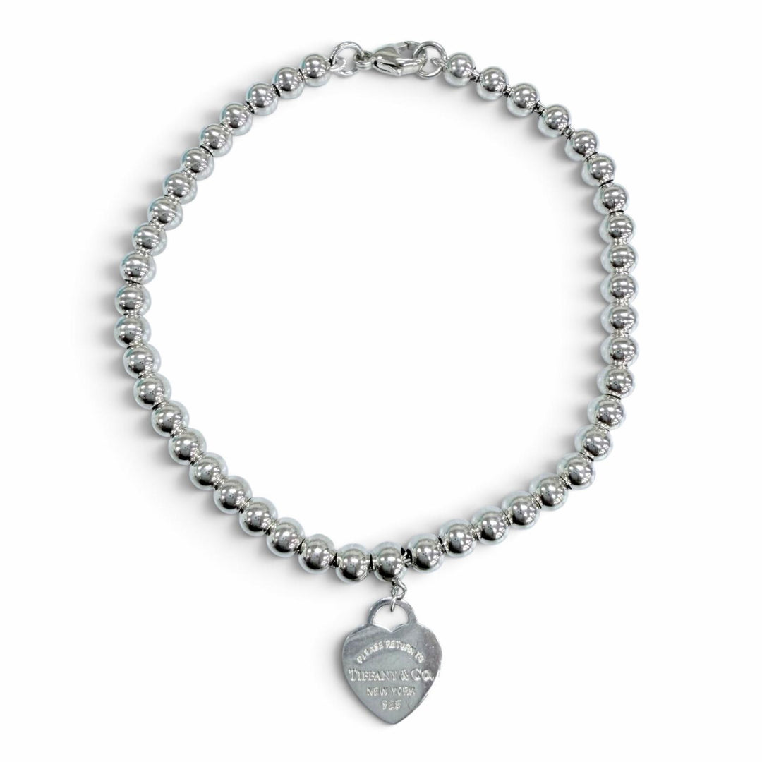 Great TIFFANY&Co. bracelet Mini Heart Tag Ball Chain Bracelet Silver 925 Women