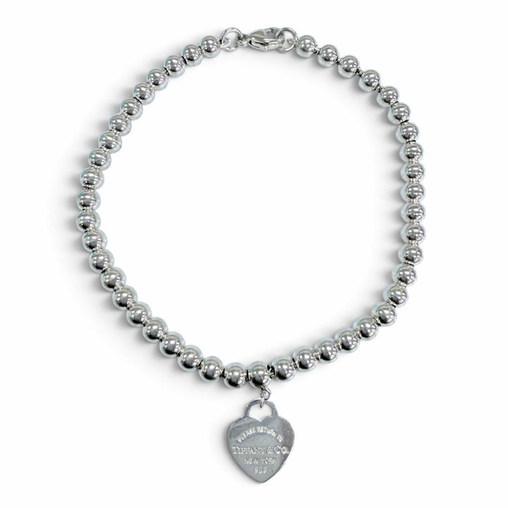Great TIFFANY&Co. bracelet Mini Heart Tag Ball Chain Bracelet Silver 925 Women