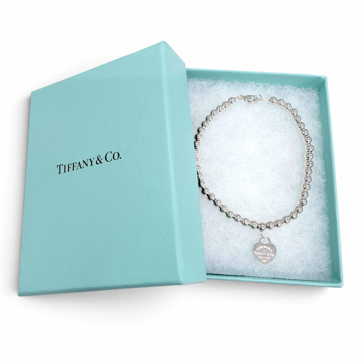Great TIFFANY&Co. bracelet Mini Heart Tag Ball Chain Bracelet Silver 925 Women