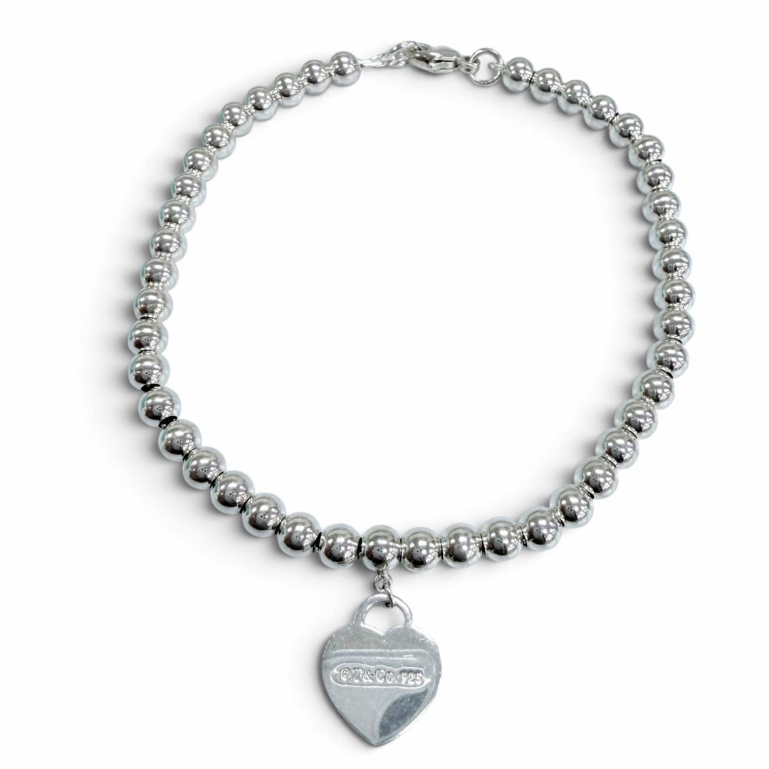 Great TIFFANY&Co. bracelet Mini Heart Tag Ball Chain Bracelet Silver 925 Women