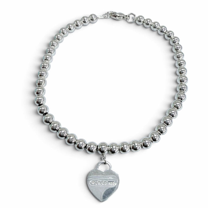 Great TIFFANY&Co. bracelet Mini Heart Tag Ball Chain Bracelet Silver 925 Women