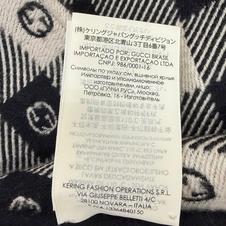 Great GUCCI Scarf Interlocking G Check Pattern Fringe black wool mens 633990