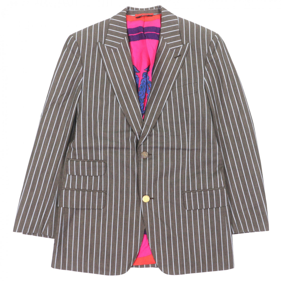 Very Good HERMES tailored jacket Striped Pattern Brown cotton mens 46