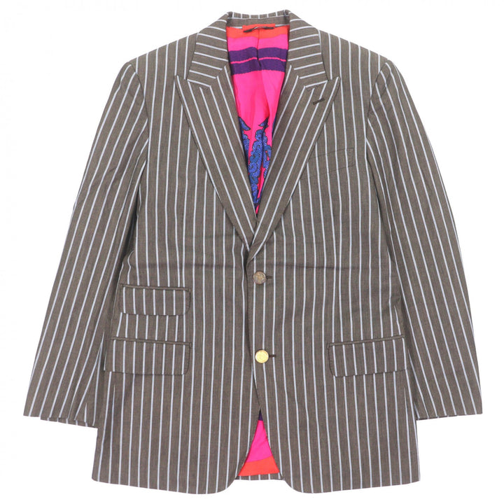 Very Good HERMES tailored jacket Striped Pattern Brown cotton mens 46