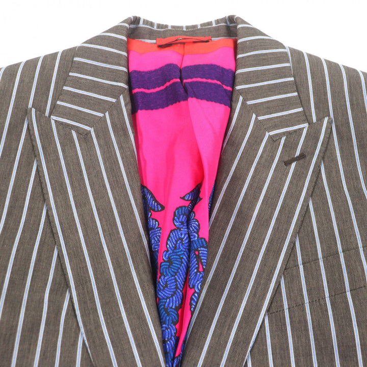 Very Good HERMES tailored jacket Striped Pattern Brown cotton mens 46
