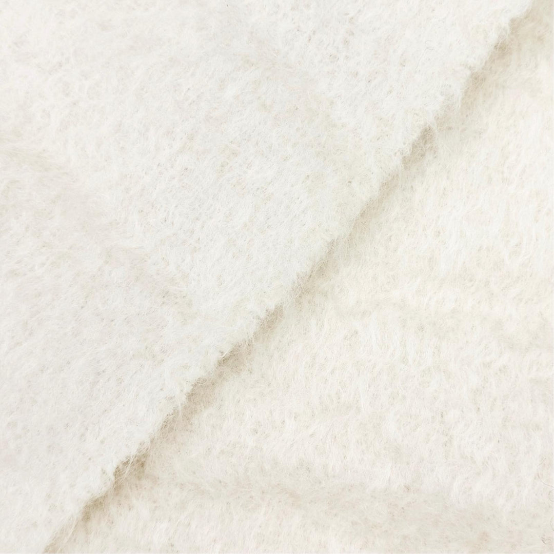 Excellent LOEWE Scarf Anagram Leather Patch Fringe Long Ivory mohair Women