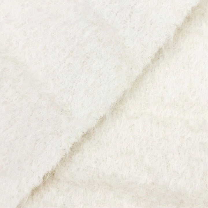 Excellent LOEWE Scarf Anagram Leather Patch Fringe Long Ivory mohair Women