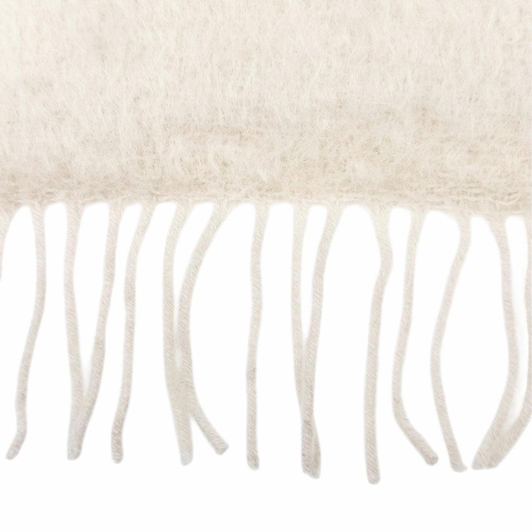 Excellent LOEWE Scarf Anagram Leather Patch Fringe Long Ivory mohair Women