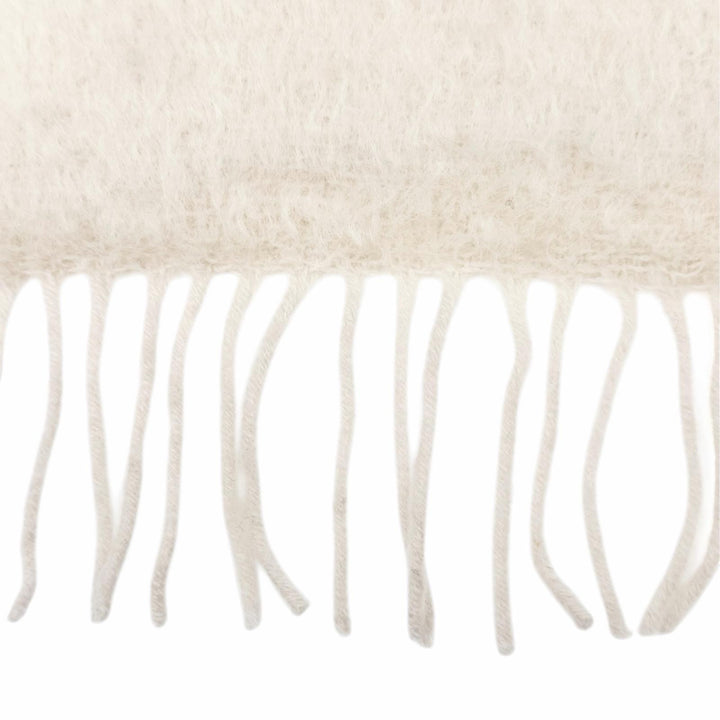 Excellent LOEWE Scarf Anagram Leather Patch Fringe Long Ivory mohair Women