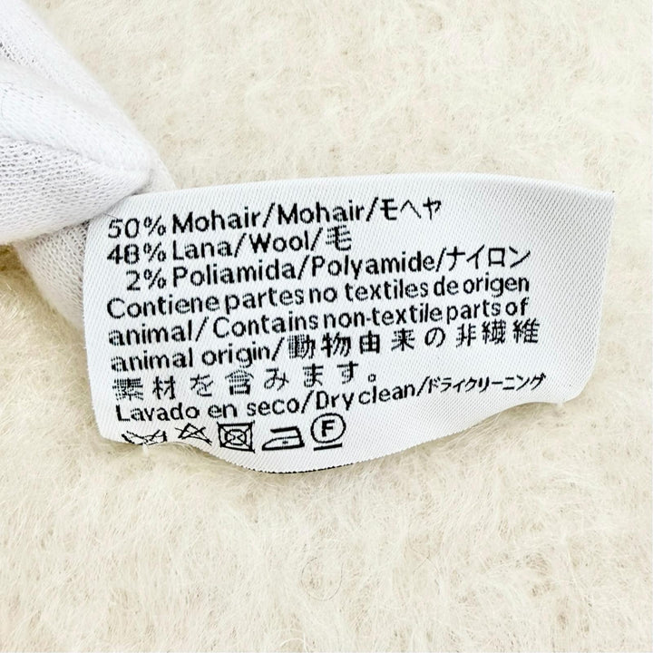 Excellent LOEWE Scarf Anagram Leather Patch Fringe Long Ivory mohair Women