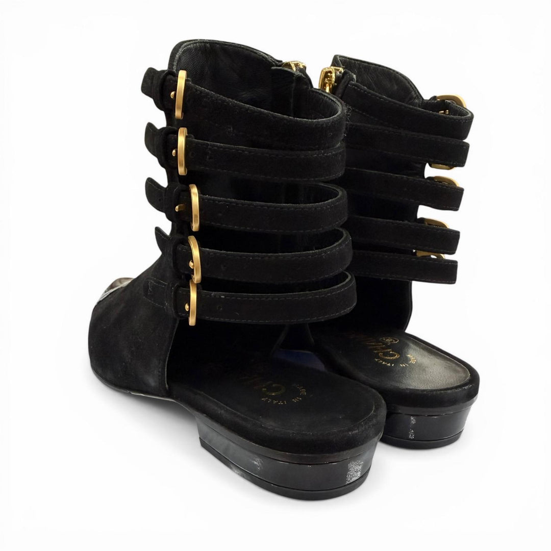 Excellent CHANEL Ankle boots black Suede leather Women 36.5 G30600