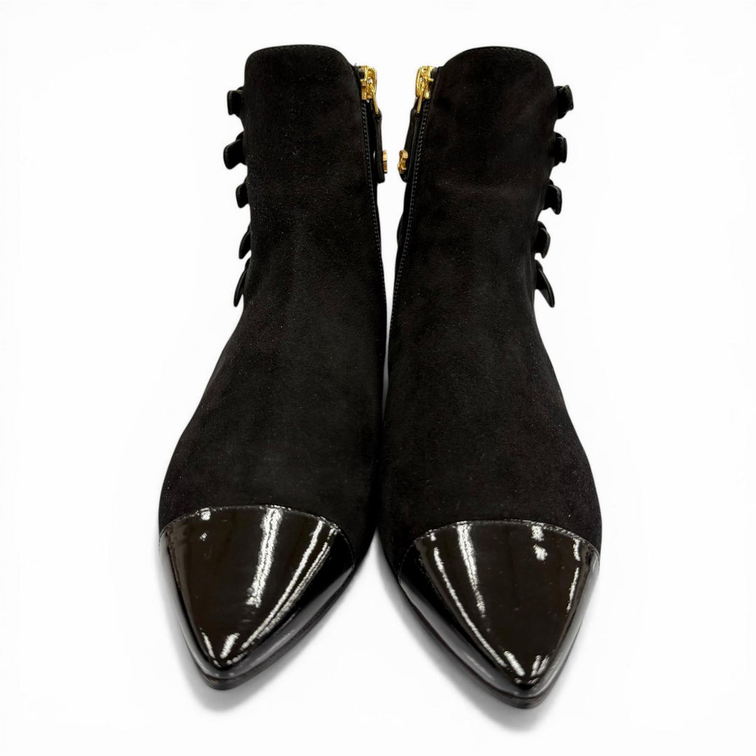 Excellent CHANEL Ankle boots black Suede leather Women 36.5 G30600