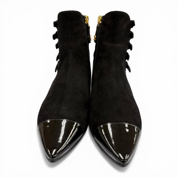 Excellent CHANEL Ankle boots black Suede leather Women 36.5 G30600