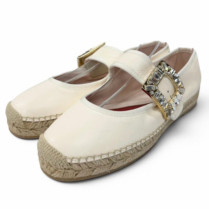 Pristine ROGER VIVIER Leather shoes strass buckle espadrilles leathe 38.5