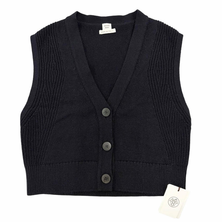 Pristine HERMES Best Serie Design Serie Button Knit Navy cashmere Women 36