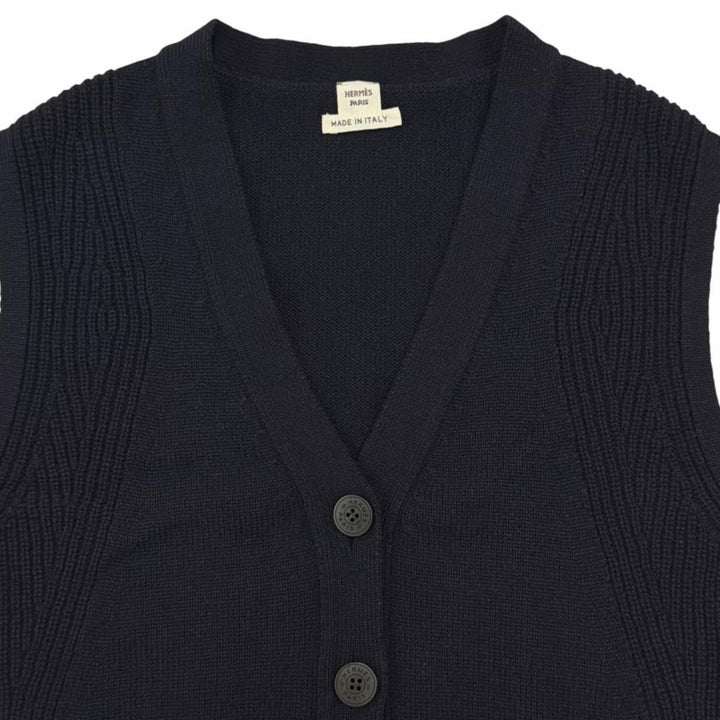 Pristine HERMES Best Serie Design Serie Button Knit Navy cashmere Women 36