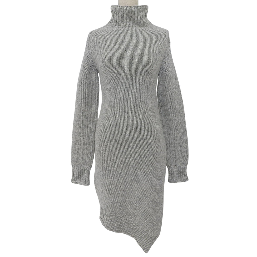 Excellent JIL SANDER knit Turtleneck Asymmetrical Long Sleeve gray wool Women 34