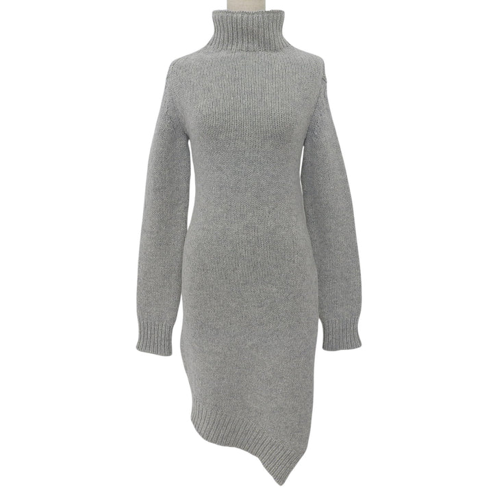 Excellent JIL SANDER knit Turtleneck Asymmetrical Long Sleeve gray wool Women 34