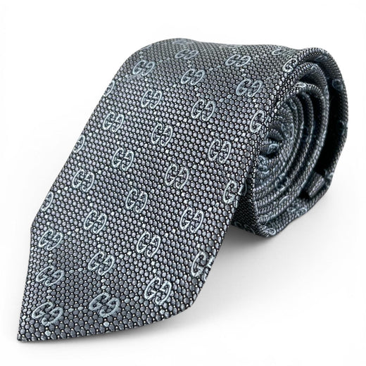 Excellent GUCCI tie GG pattern jacquard blue silk mens