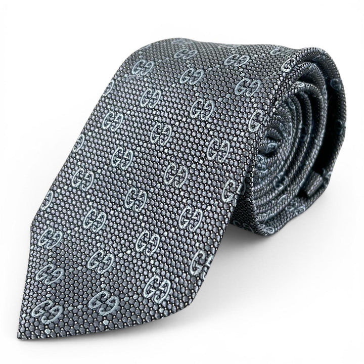 Excellent GUCCI tie GG pattern jacquard blue silk mens
