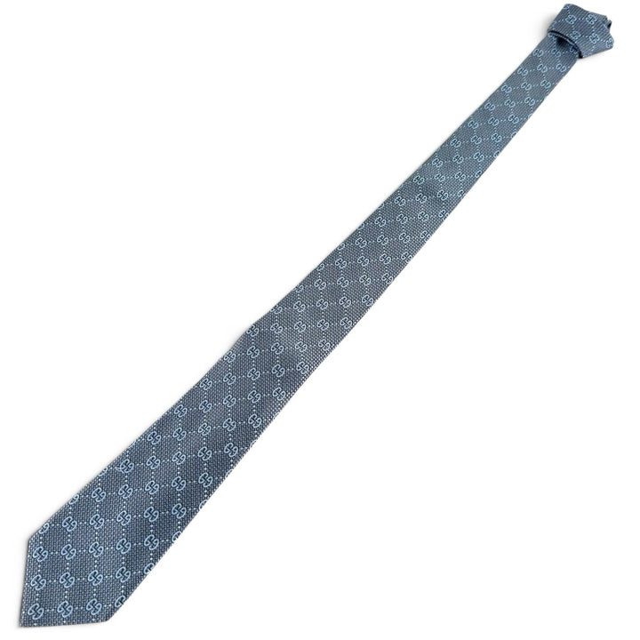 Excellent GUCCI tie GG pattern jacquard blue silk mens