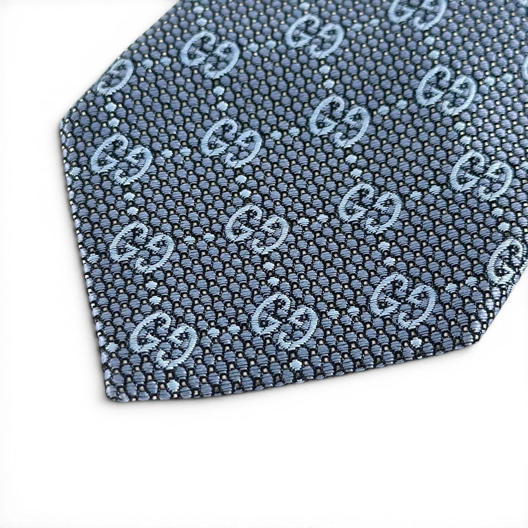 Excellent GUCCI tie GG pattern jacquard blue silk mens