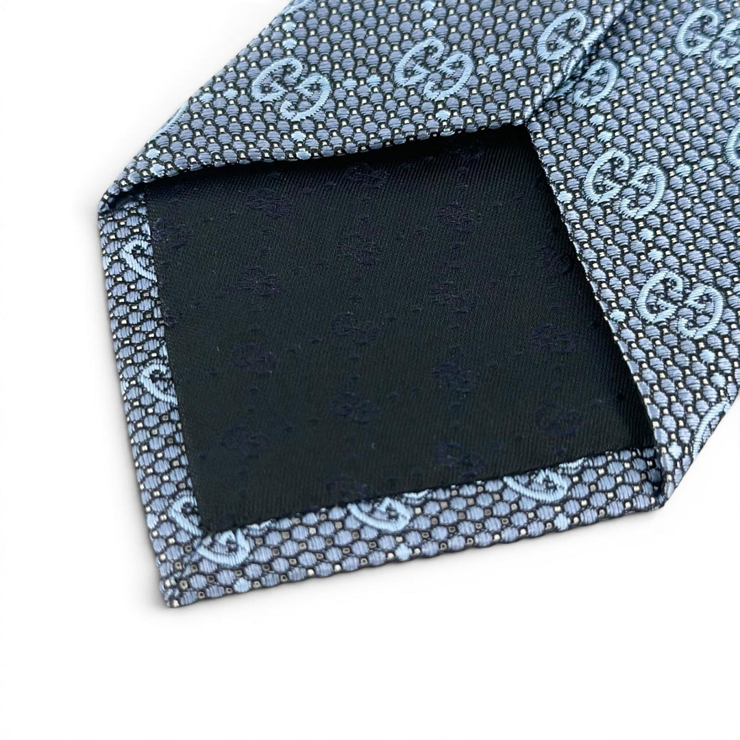 Excellent GUCCI tie GG pattern jacquard blue silk mens