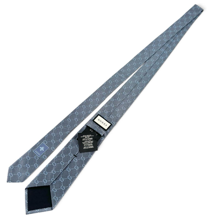 Excellent GUCCI tie GG pattern jacquard blue silk mens