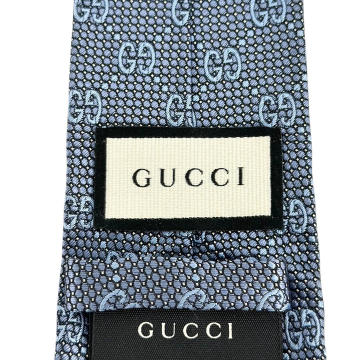 Excellent GUCCI tie GG pattern jacquard blue silk mens