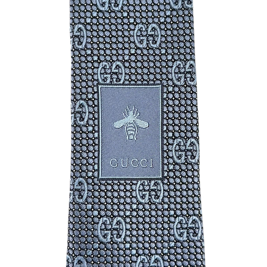 Excellent GUCCI tie GG pattern jacquard blue silk mens