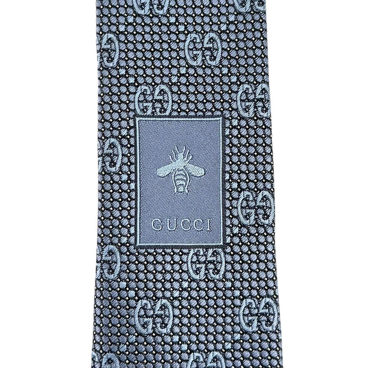 Excellent GUCCI tie GG pattern jacquard blue silk mens