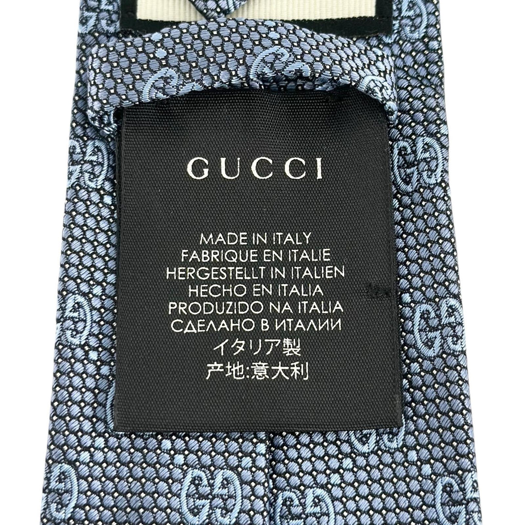 Excellent GUCCI tie GG pattern jacquard blue silk mens