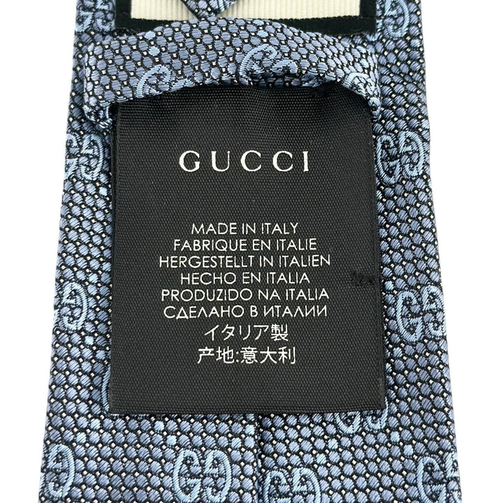 Excellent GUCCI tie GG pattern jacquard blue silk mens