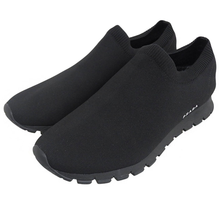 Excellent PRADA sneakers Logo design socks sneakers slip-on knit black mens 6.5