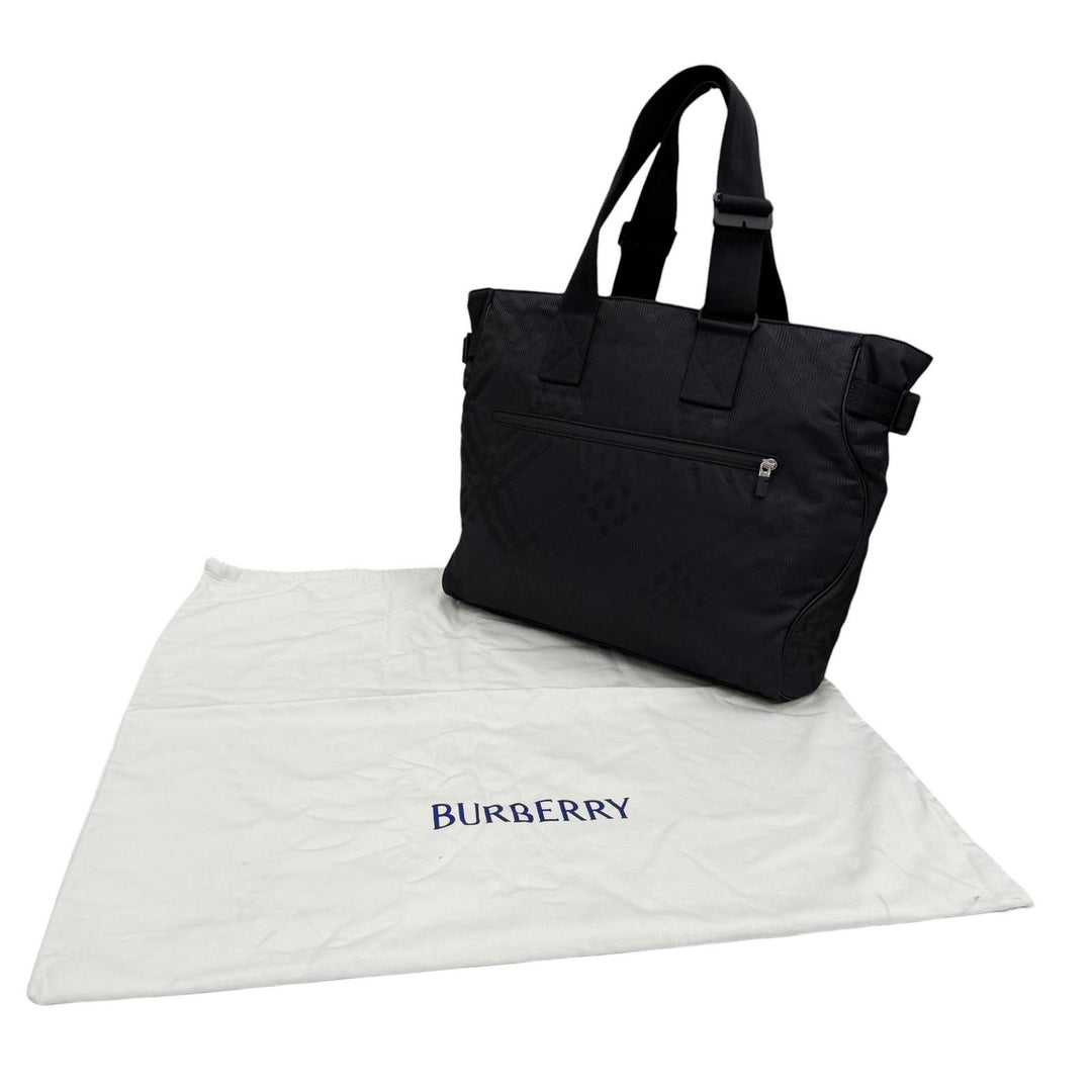 Excellent BURBERRY Tote Bag Check Jacquard black Nylon mens 8085378