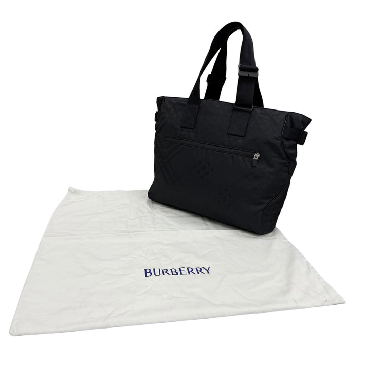 Excellent BURBERRY Tote Bag Check Jacquard black Nylon mens 8085378