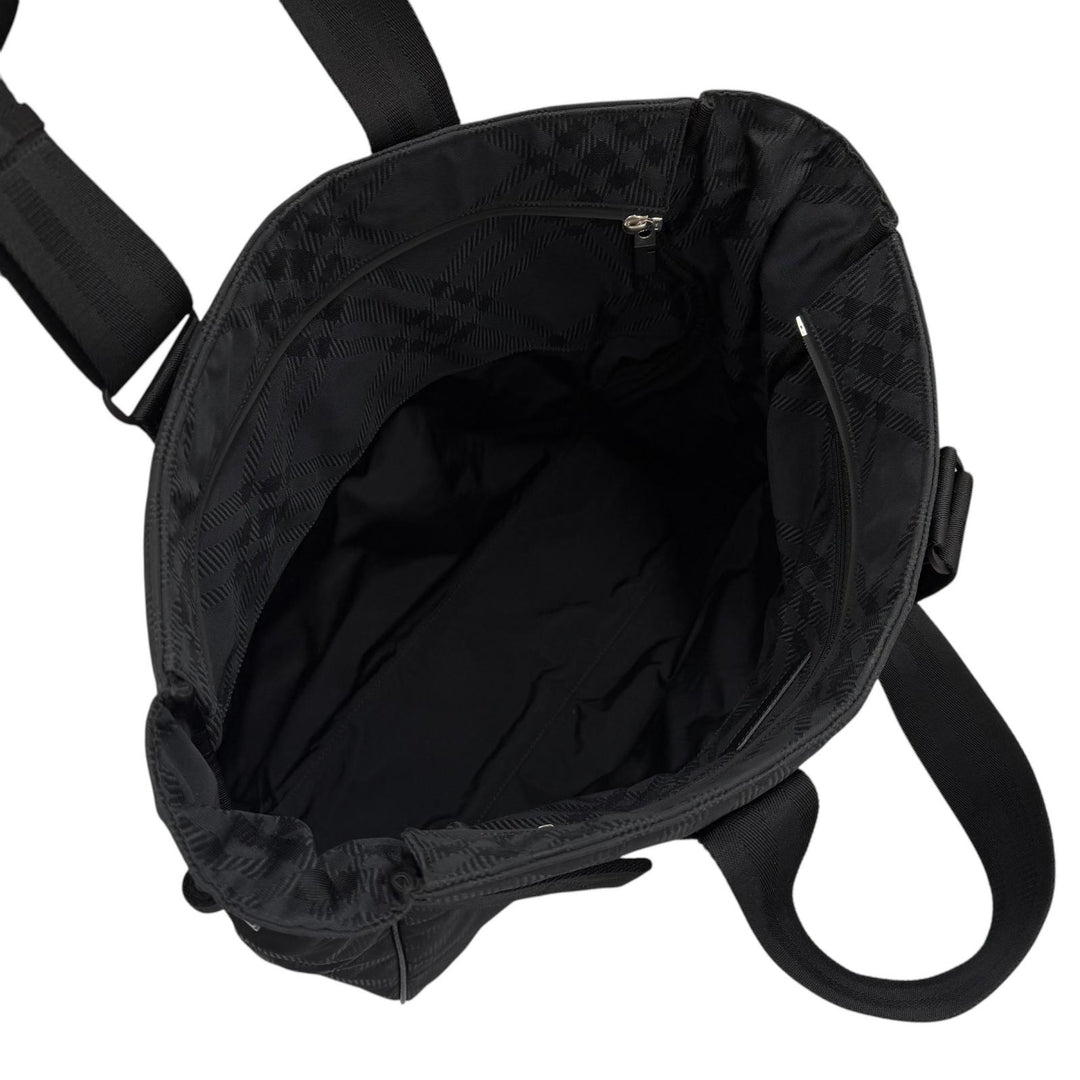 Excellent BURBERRY Tote Bag Check Jacquard black Nylon mens 8085378