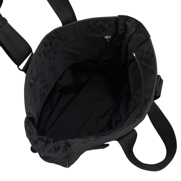 Excellent BURBERRY Tote Bag Check Jacquard black Nylon mens 8085378